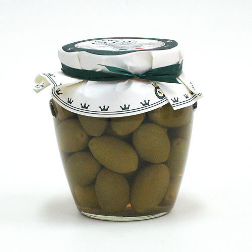 ジャイアントグリーンオリーブ　種あり 塩水漬け　580g　（デ カルロ）　 Olive verdi in salamoia / De Carlo